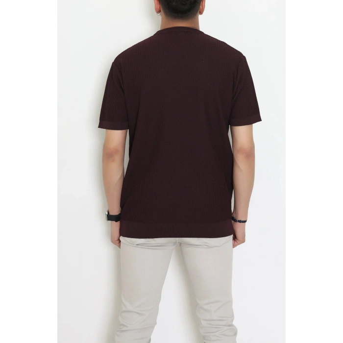 Petek Örgü Triko Tişört Bordo - 71593.2167.