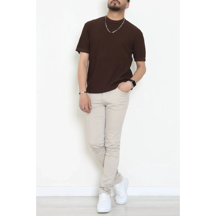 Petek Örgü Triko Tişört Kahve - 71593.2167.