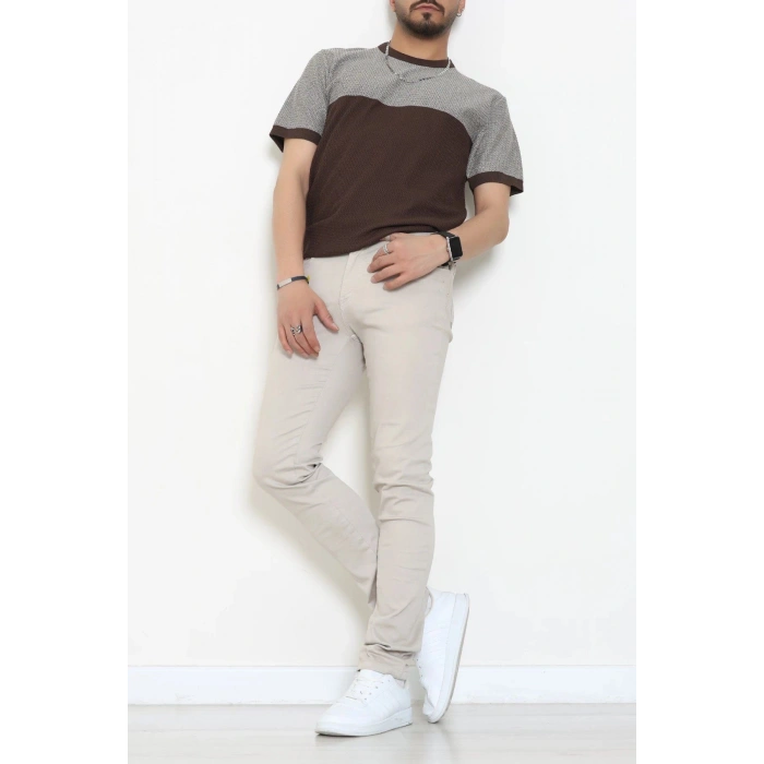 Petek Örgü Triko Tişört Kahvebej - 71594.2167.