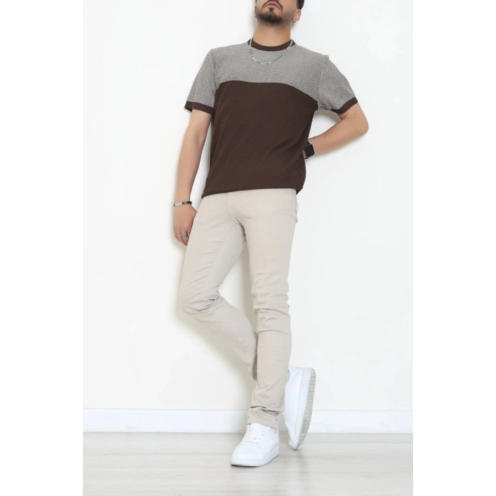 Petek Örgü Triko Tişört Kahvebej - 71594.2167.