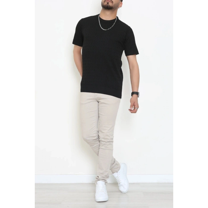 Petek Örgü Triko Tişört Siyah - 71647.2167.