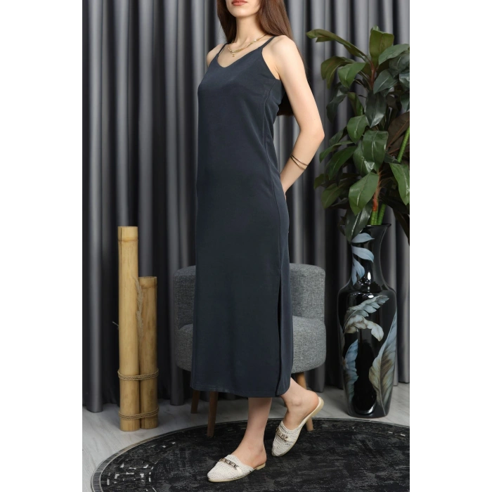 Pike Modal İp Askılı Elbise Füme - 90065.1758.