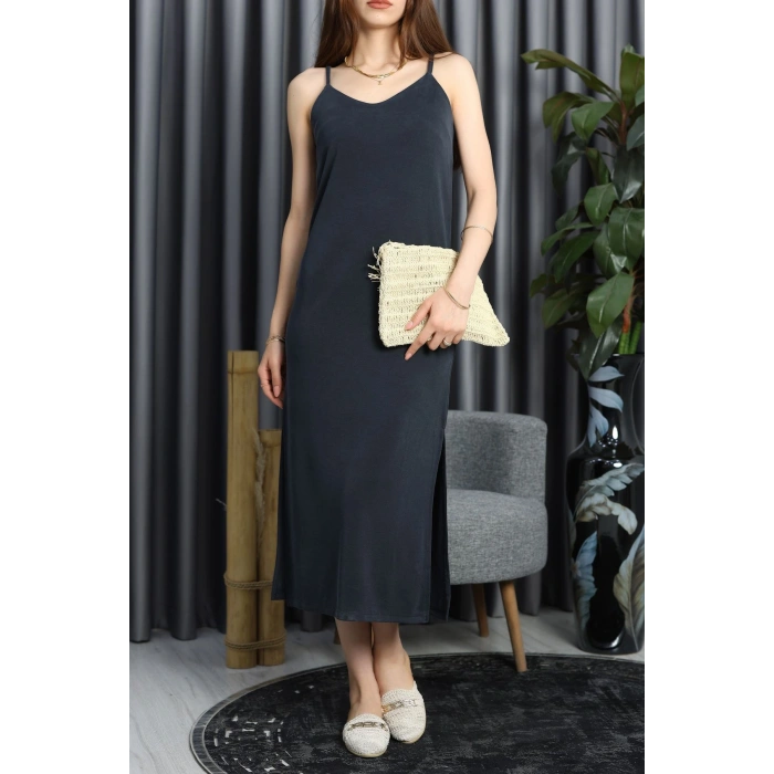 Pike Modal İp Askılı Elbise Füme - 90065.1758.