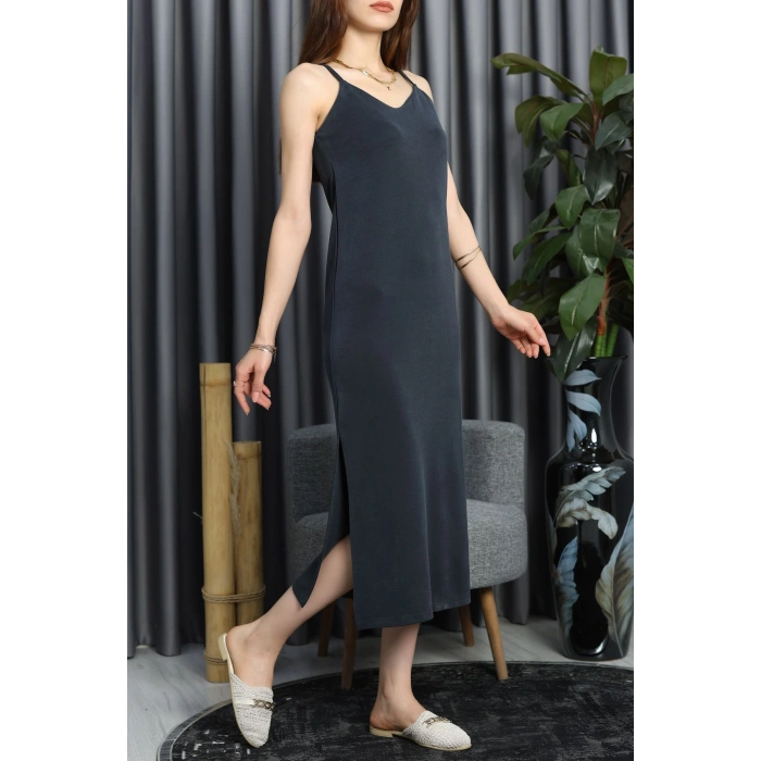 Pike Modal İp Askılı Elbise Füme - 90065.1758.