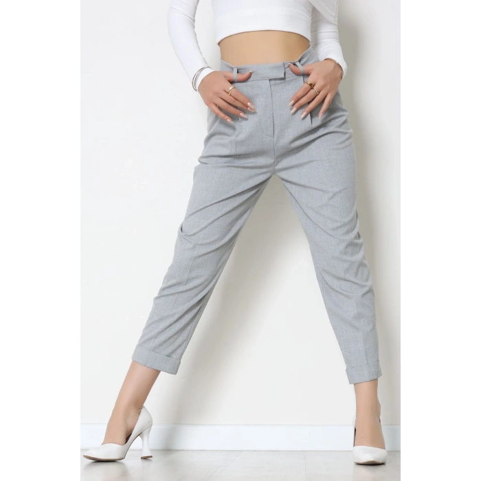 Pileli Baggy Poliviskon Pantolon Gri - 51089.1995.