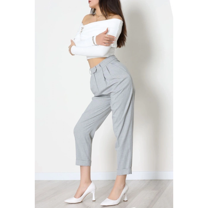 Pileli Baggy Poliviskon Pantolon Gri - 51089.1995.