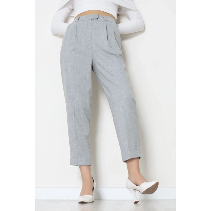 Pileli Baggy Poliviskon Pantolon Gri - 51089.1995.