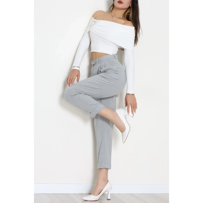 Pileli Baggy Poliviskon Pantolon Gri - 51089.1995.