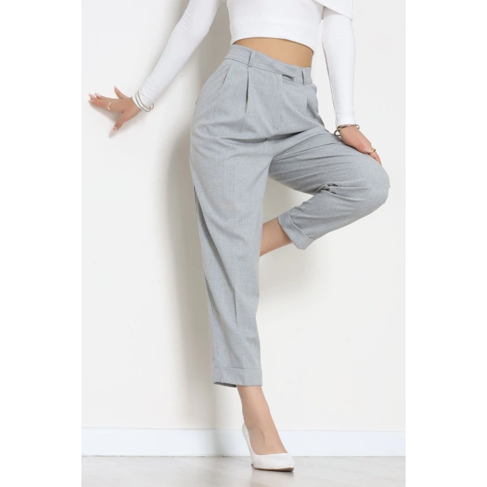 Pileli Baggy Poliviskon Pantolon Gri - 51089.1995.