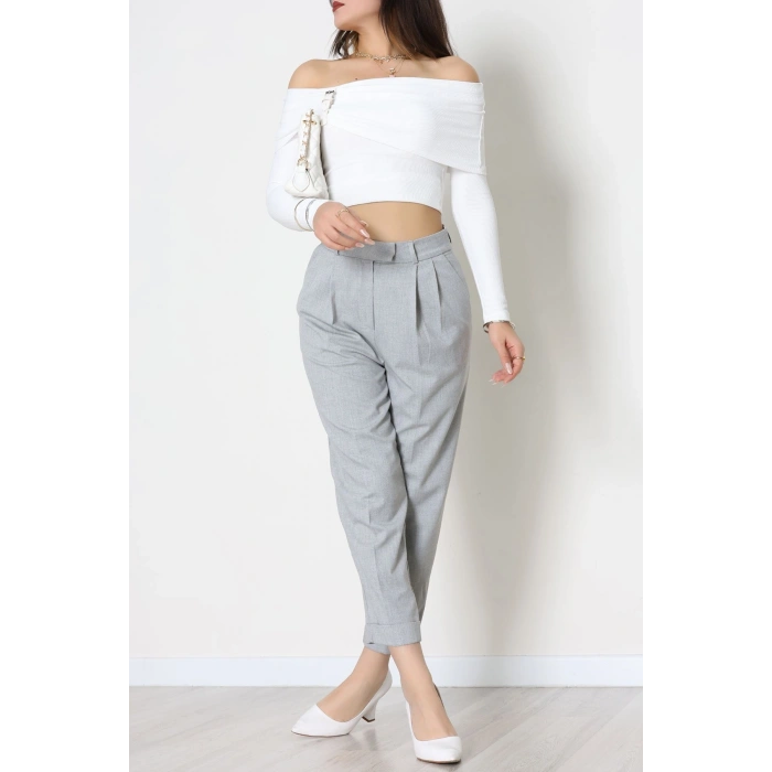 Pileli Baggy Poliviskon Pantolon Gri - 51089.1995.