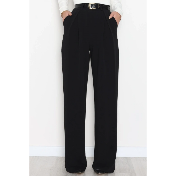 Pileli Palazzo Pantolon Siyah - 51047.1999.