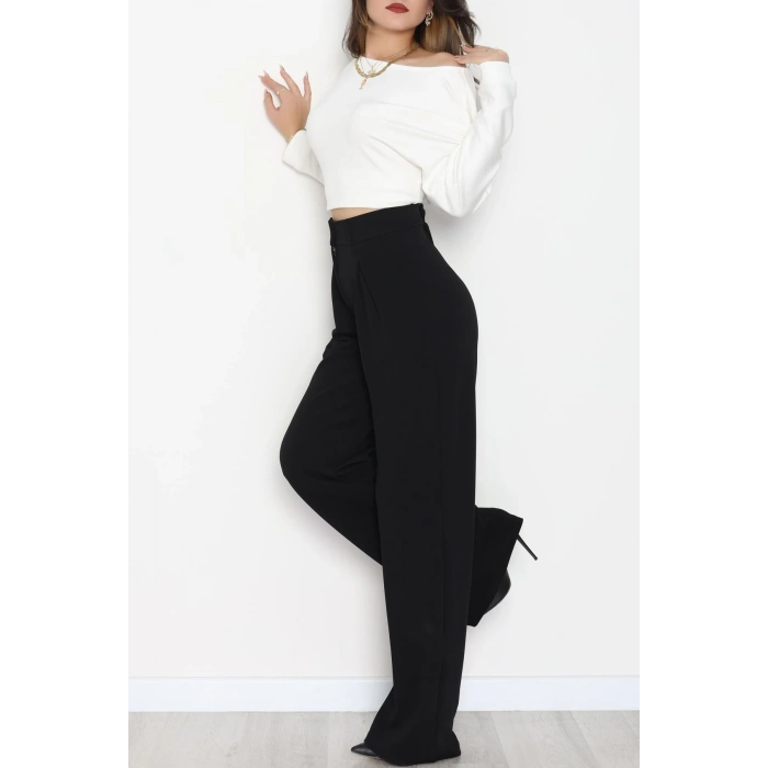 Pileli Palazzo Pantolon Siyah - 51047.1999.