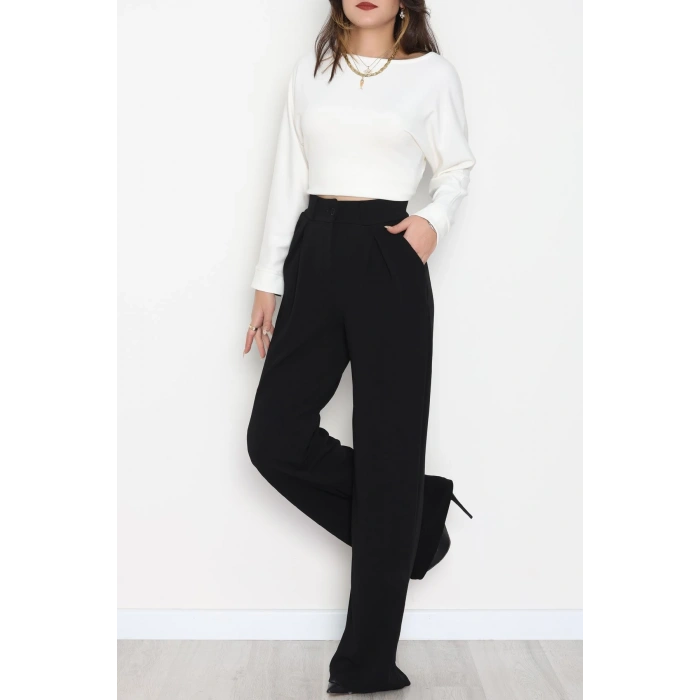 Pileli Palazzo Pantolon Siyah - 51047.1999.