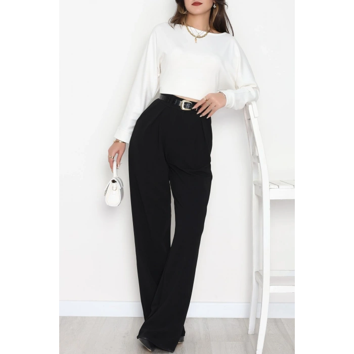 Pileli Palazzo Pantolon Siyah - 51047.1999.