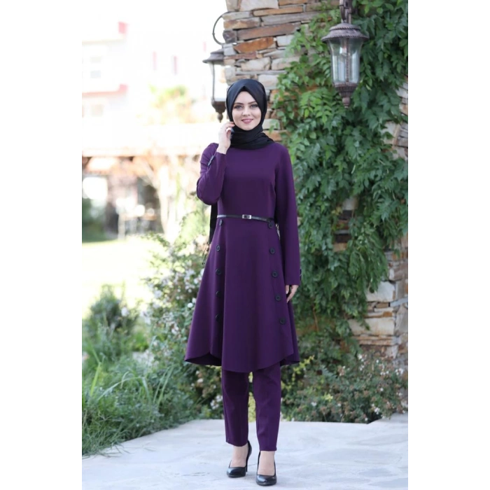 Pileli Takım Elbise MC0035 Mürdüm