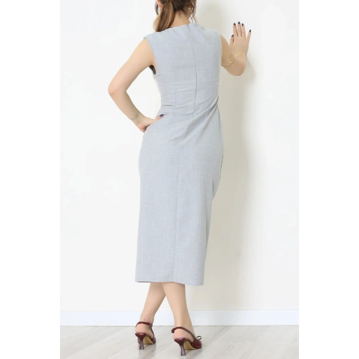 Pilise Detaylı Elbise Gri - 70986.1347.