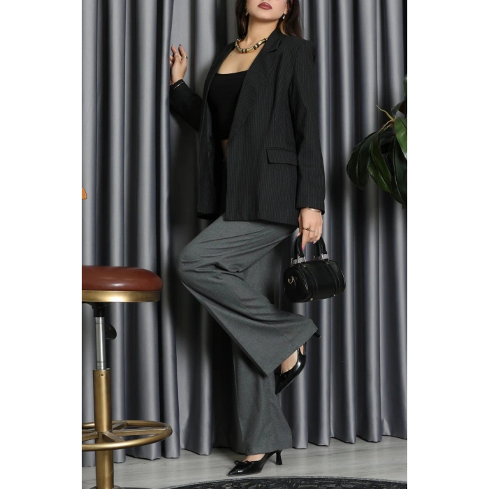Poliviskon Çizgili Blazer Ceket Siyah - 7745.1437.