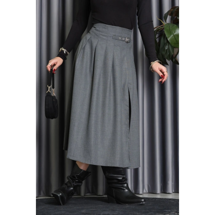 Poliviskon Pileli Kemer Detaylı Etek Antrasit - 70903.1434.