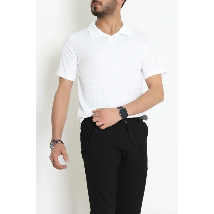 Polo Yaka Bürümcük Erkek Tişört Beyaz - 70928.1937.
