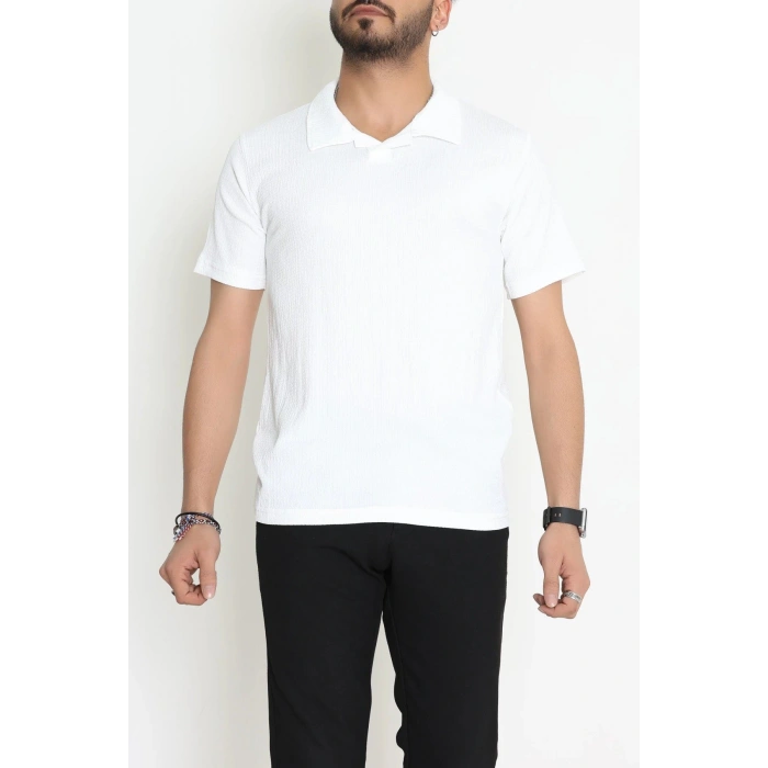 Polo Yaka Bürümcük Erkek Tişört Beyaz - 70928.1937.