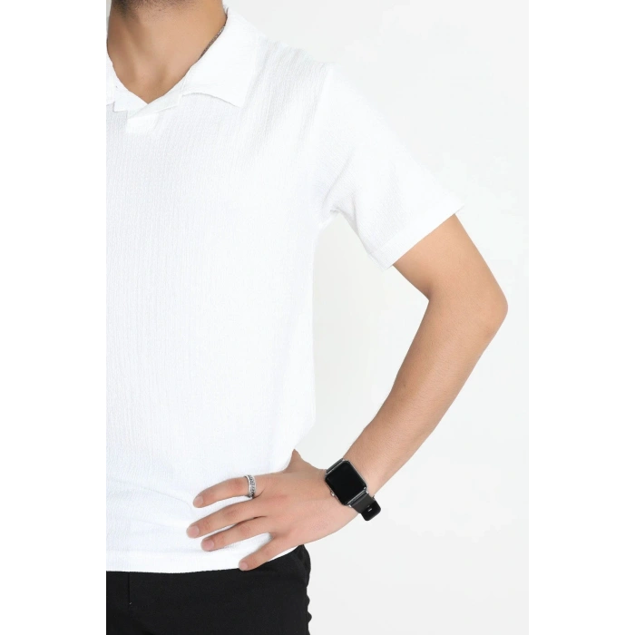 Polo Yaka Bürümcük Erkek Tişört Beyaz - 70928.1937.