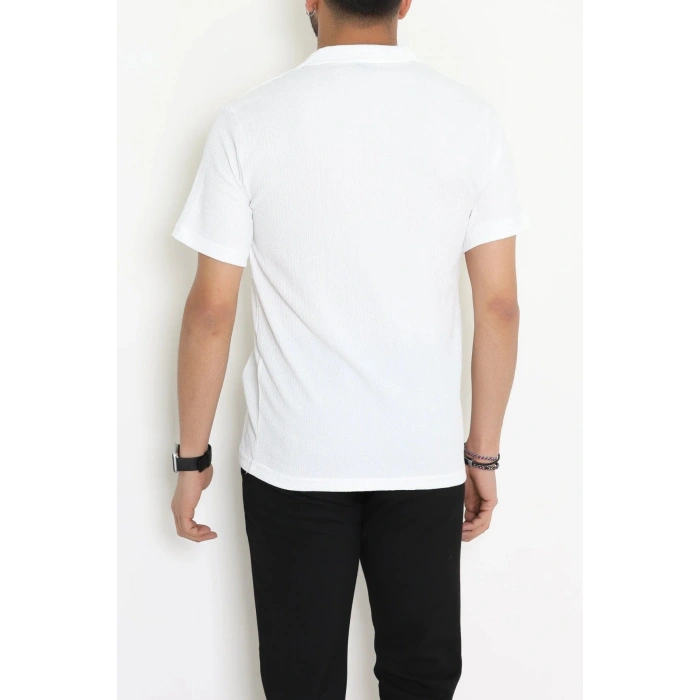 Polo Yaka Bürümcük Erkek Tişört Beyaz - 70928.1937.