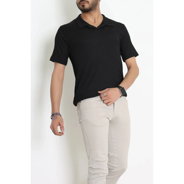 Polo Yaka Bürümcük Erkek Tişört Siyah - 70928.1937.