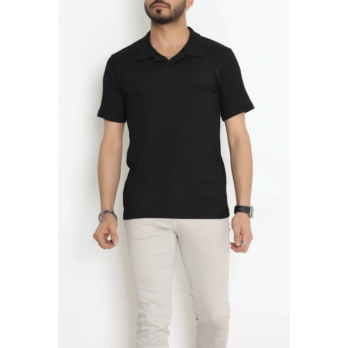 Polo Yaka Bürümcük Erkek Tişört Siyah - 70928.1937.