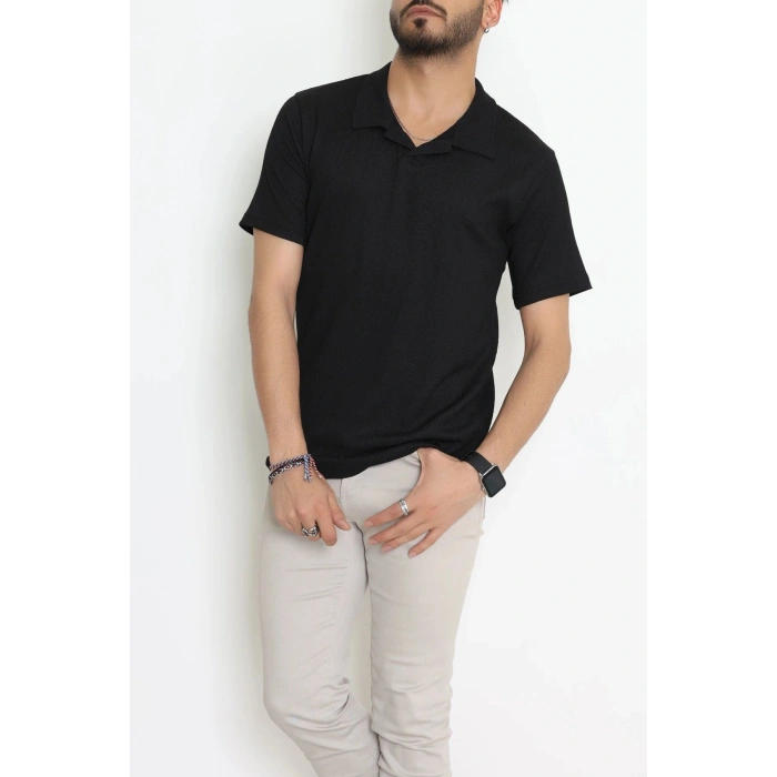Polo Yaka Bürümcük Erkek Tişört Siyah - 70928.1937.