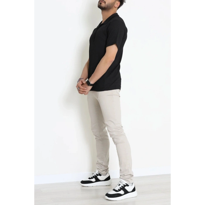 Polo Yaka Bürümcük Erkek Tişört Siyah - 70928.1937.