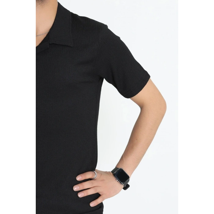 Polo Yaka Bürümcük Erkek Tişört Siyah - 70928.1937.