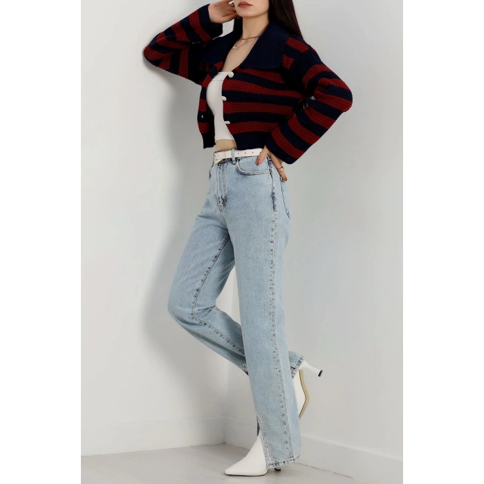 Polo Yaka Çizgili Hırka Lacivertbordo - 1530.1577.