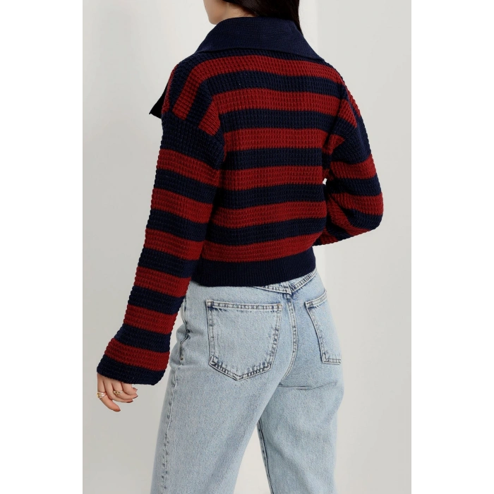 Polo Yaka Çizgili Hırka Lacivertbordo - 1530.1577.
