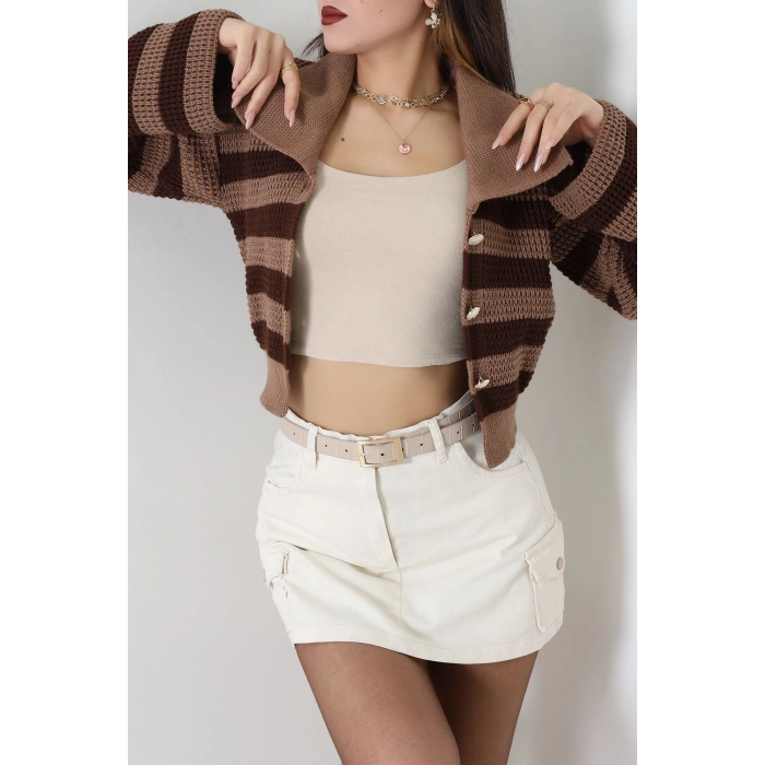 Polo Yaka Çizgili Hırka Mochakahve - 1530.1577.