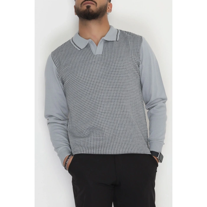 Polo Yaka Erkek Triko Gri - 2570.2052.