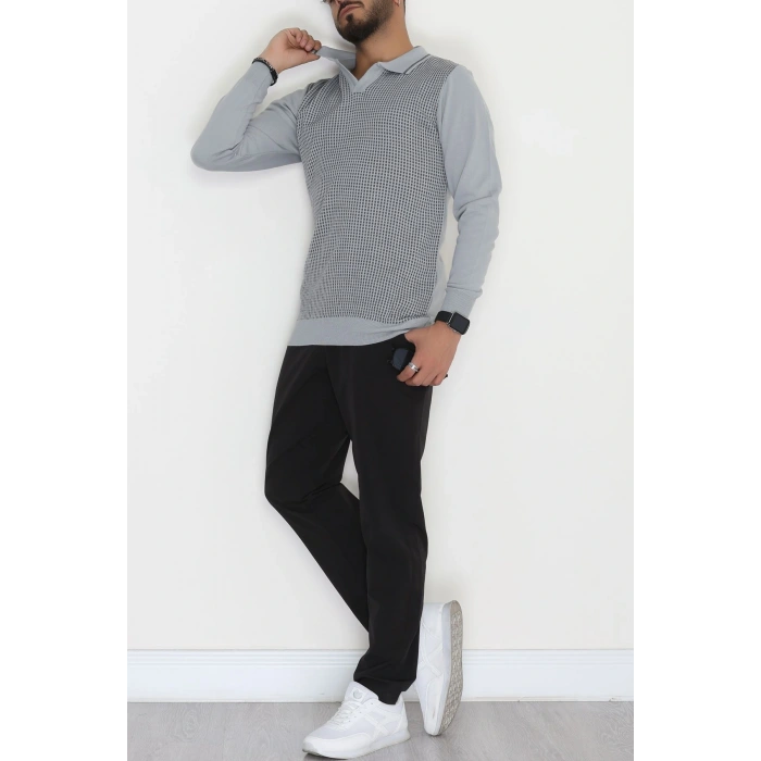 Polo Yaka Erkek Triko Gri - 2570.2052.