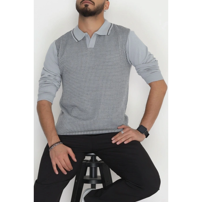 Polo Yaka Erkek Triko Gri - 2570.2052.