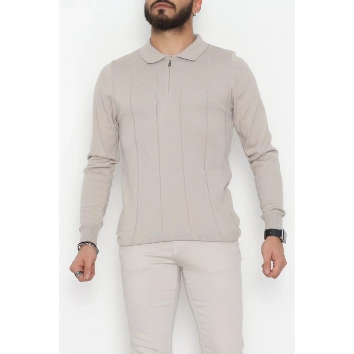 Polo Yaka Erkek Triko Sweat Vizon - 42529.2052.