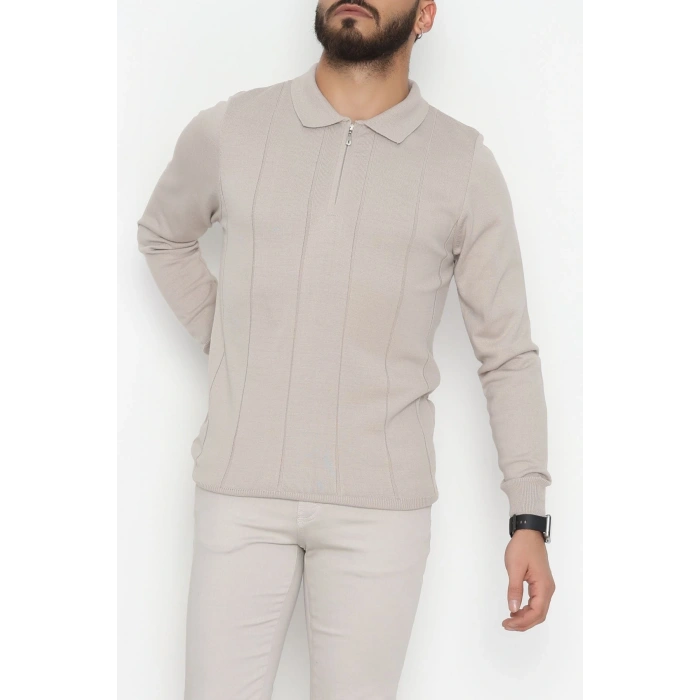 Polo Yaka Erkek Triko Sweat Vizon - 42529.2052.