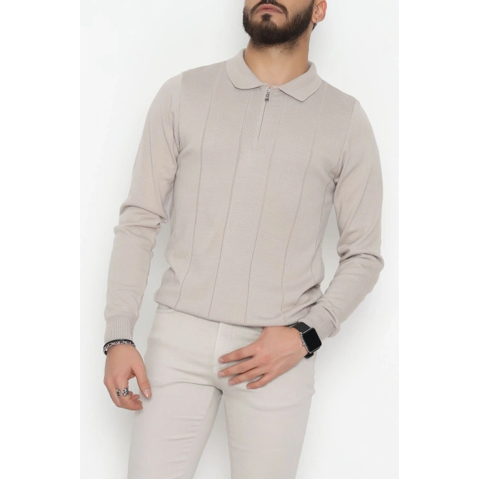 Polo Yaka Erkek Triko Sweat Vizon - 42529.2052.