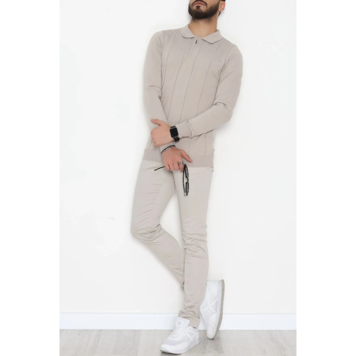 Polo Yaka Erkek Triko Sweat Vizon - 42529.2052.