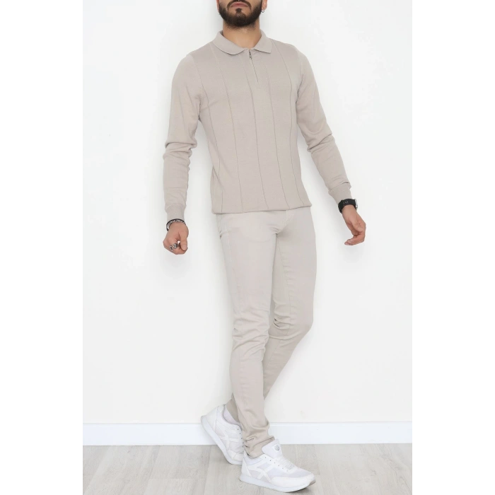 Polo Yaka Erkek Triko Sweat Vizon - 42529.2052.