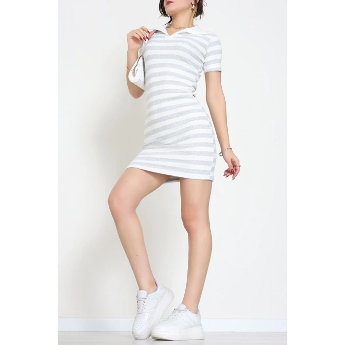 Polo Yaka İnterlok Elbise Elbise Gribeyaz - 70836.1567.