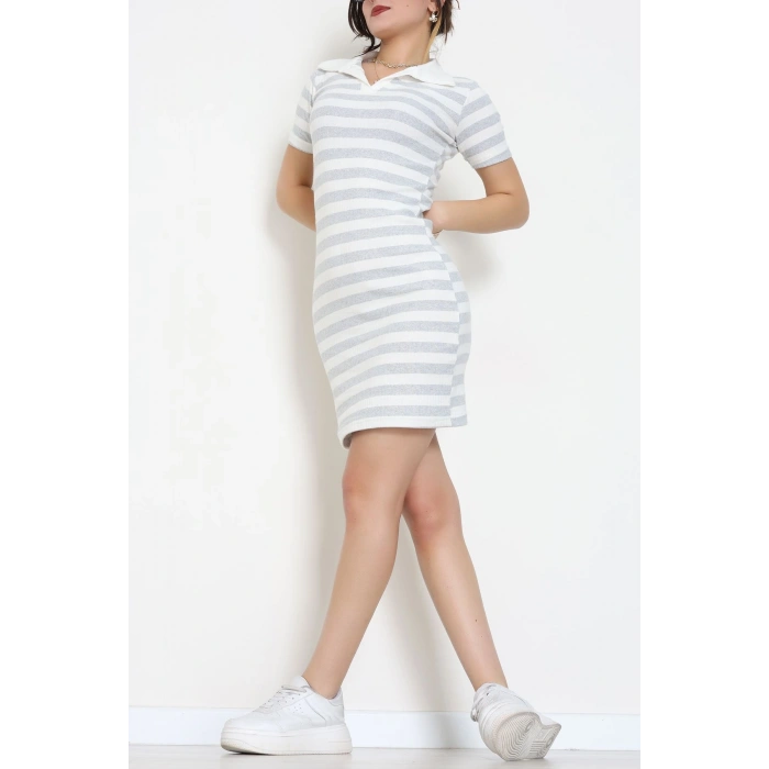 Polo Yaka İnterlok Elbise Elbise Gribeyaz - 70836.1567.