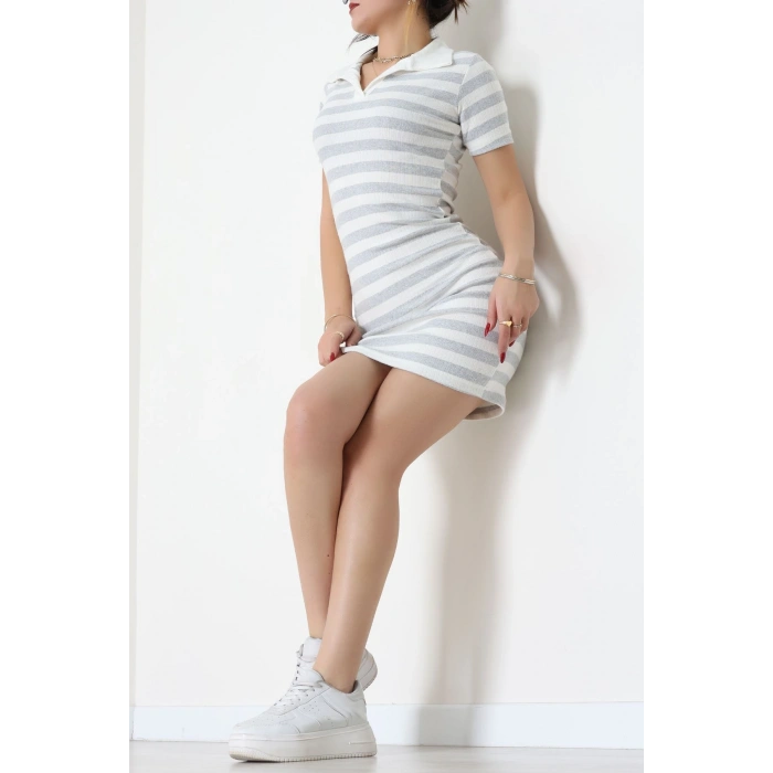 Polo Yaka İnterlok Elbise Elbise Gribeyaz - 70836.1567.