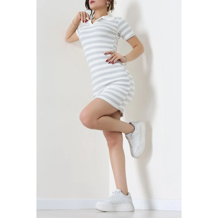 Polo Yaka İnterlok Elbise Elbise Gribeyaz - 70836.1567.
