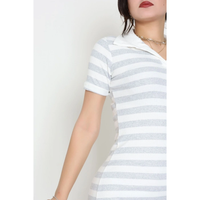 Polo Yaka İnterlok Elbise Elbise Gribeyaz - 70836.1567.