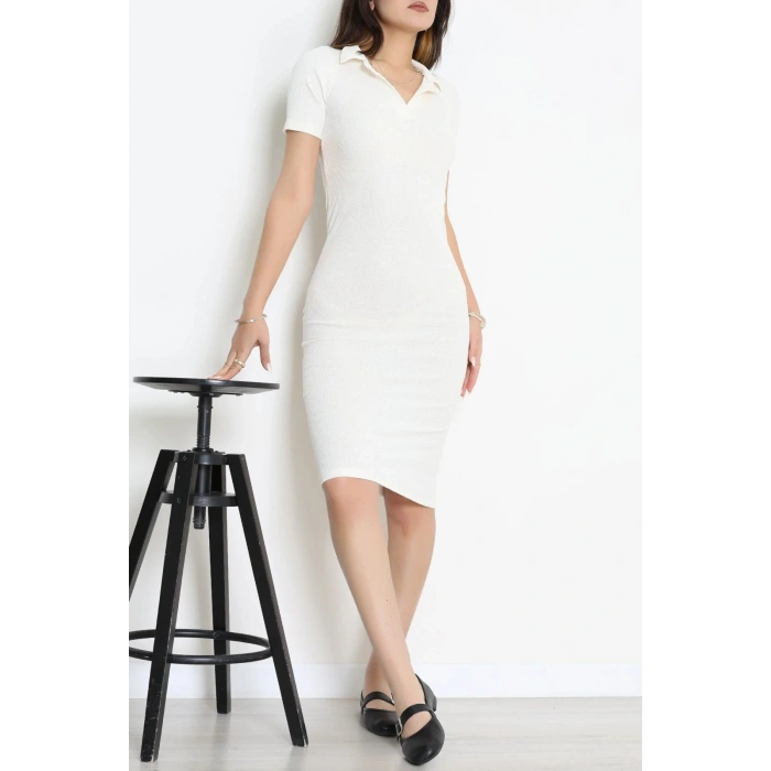 Polo Yaka Kaşkorse Elbise Krem - 71013.1748.