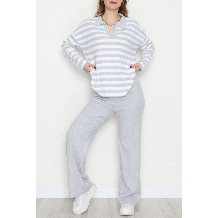 Polo Yaka Raporlu İnterlok Takım Gribeyaz - 42738.1567.