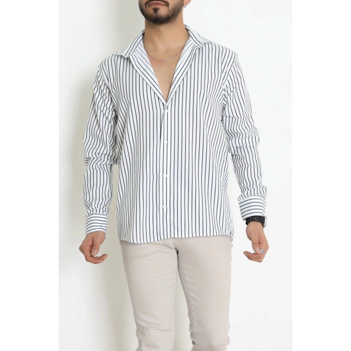 Poplin Çizgili Erkek Gömlek Beyazsiyah - 71094.1947.